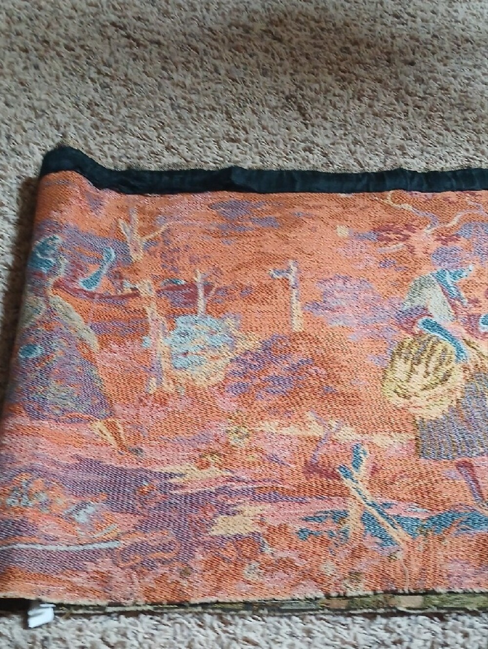 Vintage Tapestry Panel with Pastoral Couple in Soft Greens and Pinks - Picture 10 of 11